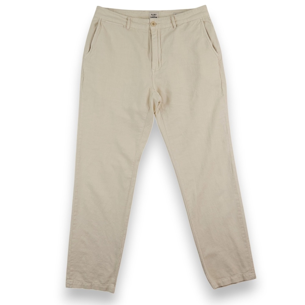 Flint and Tinder Cotton Linen Chino Mens 32x31 Cream Straight Fit Pants